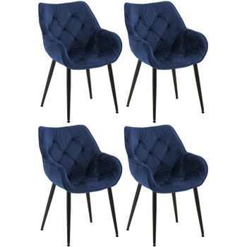 Set De 4 Sillas Tanna De Salón En Terciopelo Azul Oscuro 62x58x83 Cm Clp