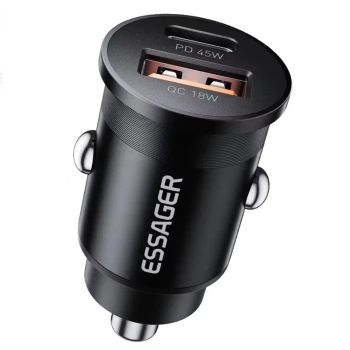 ESSAGER ES-CC15 45W cargador de coche adaptador USB PD de 2 puertos USB-A+USB-C PD3.0 QC3.0 soporte AFC FCP iP2.4A carga