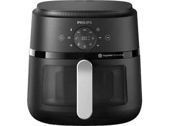 Freidora de aire – Philips Airfryer NA231/00, Con ventana, 6.2 L, 1700W, Tecnología Exclusiva RApidAir, Negro, Plata