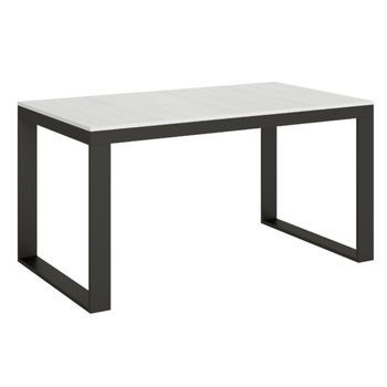 Mesa Extensible Moderna Tiroz, De 6 A 12 Plazas, De 160 A 264 Cm De Ancho, Blanca Con Estructura De Metal Antracita