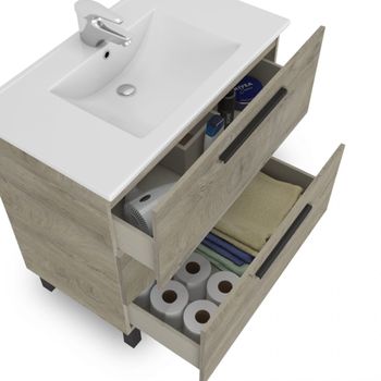 Mueble de baño con espejo sense 3 cajones, roble