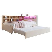 sofa cama 140x200 con cama nido 90x190 luces led y puertos usb franela beige