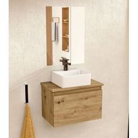 mueble bano suspendido 495cm roble lavabo cuadrado espejo bellobath