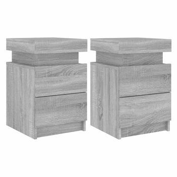 Pack 2 Uds Mesitas De Noche | Mesilla De Noche Con Luces Led Gris Sonoma 35x39x55 Cm