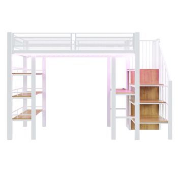 Cama Alta 90x200 - Con Luz Led, Enchufe, Estante Y Biblioteca - Blanco