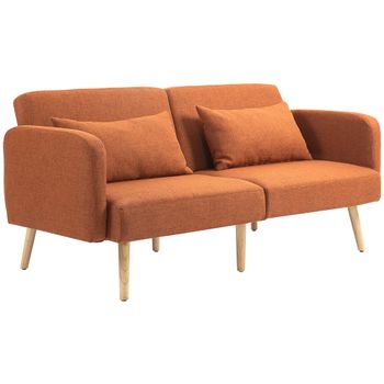 HOMCOM Sofá convertible 3 plazas diseño de sofá cama respaldo reclinable y reposabrazos ajustables tela efecto lino Marrón   Aosom España