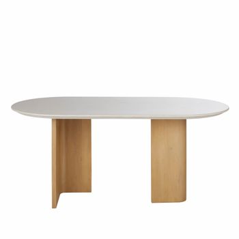 Mesa de comedor redonda de mármol blanco efecto travertino