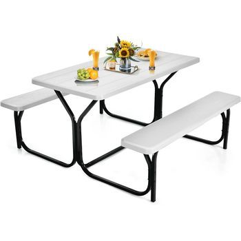 Mueble Para Exterior Con Estructura Metálica Y Resistente A Todo Clima, Costway 137 X 150 X 72 Cm Blanco