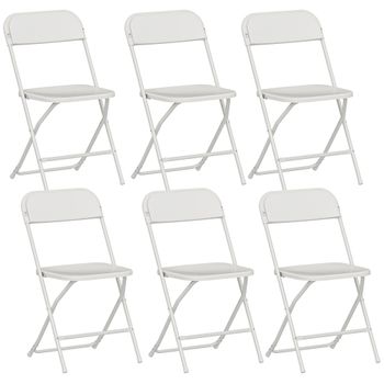 HOMCOM Set de 6 sillas plegables, sillas plegables con orificios de drenaje, marco de acero, uso versátil, blanco  Aosom España