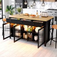 isla de cocina industrial de 150 cm con 3 cajones y puertas de cristal estriado