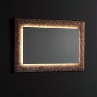 espejo con marco de granilla de vidrio fundido bronce e iluminacion led 90 x 62 cm