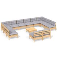 muebles de jardin 13 pzas y cojines madera maciza de pino gris vidaxl
