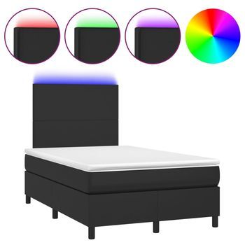 Cama Box Spring Colchón Y Led Cuero Sintético Negro 120x200 Cm Vidaxl
