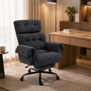 Silla De Oficina Con Reposapiés, Respaldo Reclinable 105-135° Y Altura Regulable