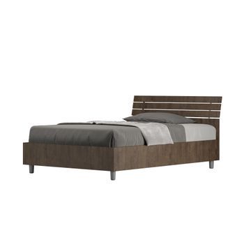 Cama  Sin Somier 120x190 Con Cabecera Inclinada De Listones Nogal Ankel