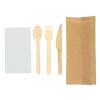 pack completo de cubiertos de madera y servilleta en bolsa kraft 500 unidades