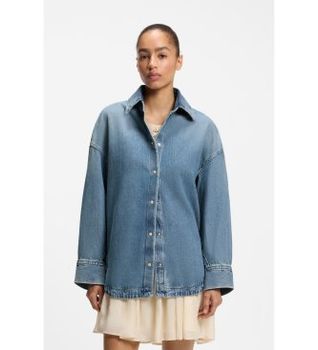 BOSS para mujer. 50567186 Camisa oversize de mezclilla rígida vintage azul (XL), Casual, Algodón, Manga larga