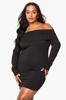 vestido plus mini con escote bardot negro
