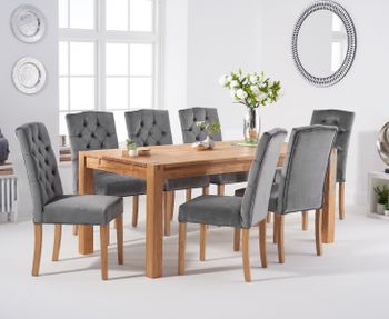 Verona 180cm Solid Oak Dining Table with Claudia Velvet Chairs - Green, 6 Chairs
