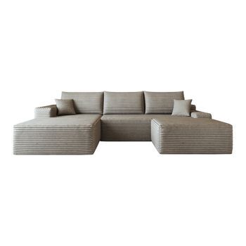 Sofá Esquinero Modular 270cm, Chaise Longue En Forma De L, Pana A Rayas, Sofá Color Camello