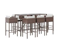 mesa y taburetes altos jardin 9 piezas y cojines ratan pe marron
