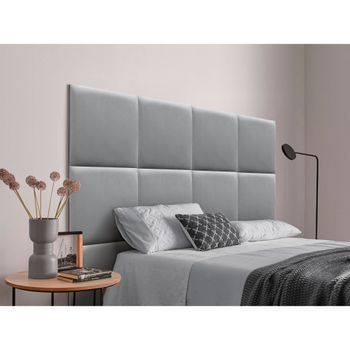 Dhome Cabecero Tapizado Para Camas De 80cm Compuesto De Paneles Autoadhesivos Intercambiables De Terciopelo Premium Cama Lujo Dormitorio Acolchado (gris Claro, 80cm)