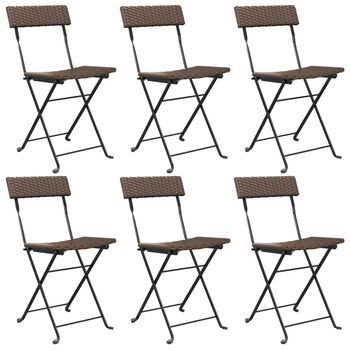 Pack 6 Uds Sillas Cafetería Plegables Acero Y Ratán Sintético Marrón
