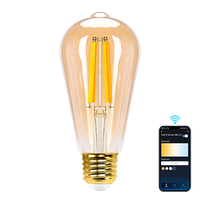 aigostar bombilla inteligente e27 edison bombilla alexa 6w 806lm bombilla vintage wifi st64 bombilla filamento regulable 2700k-6500k compatible con alexagoogle home ambar 1 pack