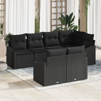 Set De Sofás De Jardín De 7 Piezas Con Cojines Negro Ratán Poliéster V3499 Unico / Negro