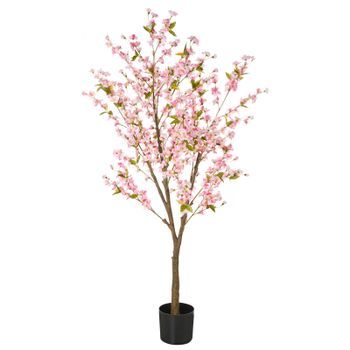 Planta Artificial En Maceta Verde Negro Material Hojas De Plástico Rosas 180 Cm Interior Cherry Tree
