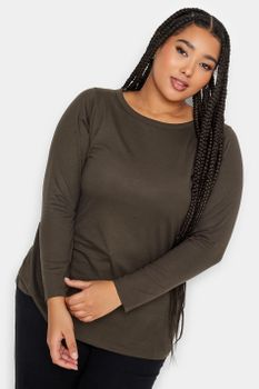 Yours Camiseta Manga Larga Marrón, Mujer Curvy Y Tallas Grandes, Yours