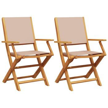 Pack 2 Uds Sillas De Jardín | Silla De Exterior | Sillón Madera Maciza Acacia Y Tela Gris Taupe