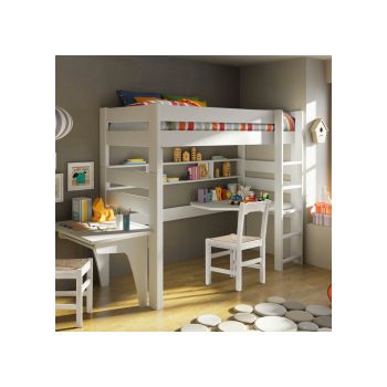 Mathy by Bols High Sleeper Bed in Dominique Design with Corner Desk - 186cm High - Mathy Thunderstorm Grey