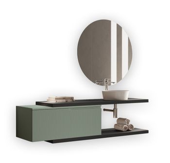 Mueble de baño 5 piezas en mdf antracita/verde salvia