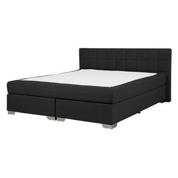 Cama Continental Tapizada Negra 140 X 200 Cm Marco Con Cabecero Y Colchón Admiral