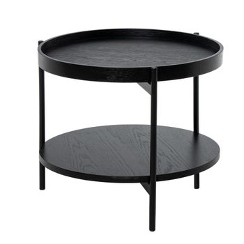Mesa de café de madera con doble tablero y patas negras negro.