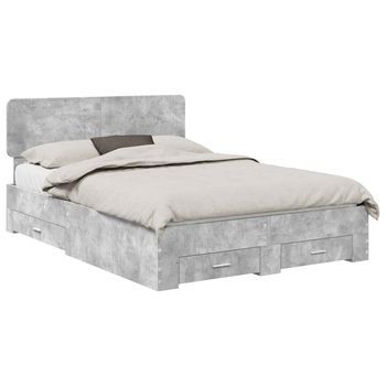 Cama Matrimonial | Cama Para Adulto | Estructura De Cama Con Cabecera Gris Concreto 160 X 200 Cm