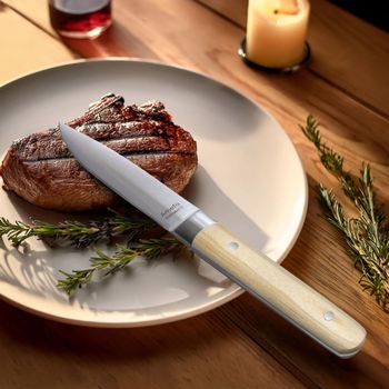 Estuche de 6 cuchillos carne acero inoxydable madera clara