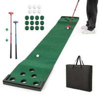 costway juego de putting de golf pong alfombra de putting de 332 cm para interior y exterior con 2 putters ajustables 6 bolas verde
