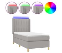 cama box spring colchon y luces led tela gris claro 80x200 cm rayas verticales