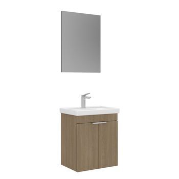 Conjunto De Mueble Con Lavabo Y Espejo (2 Piezas)  - 50 X 38 X 58 Cm - Roble