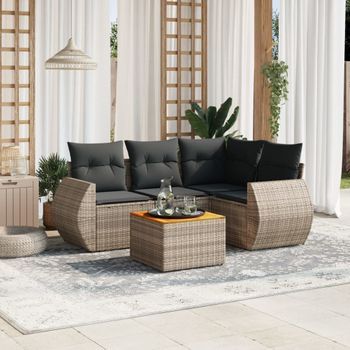 Conjunto De Sofás Jardín Con Cojines 5 Uds | Mueble Jardin Mesa Y Sillas Ratán Sintético Gris Cfw790443