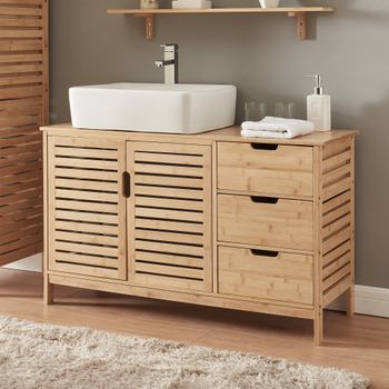 Mueble Bajo Lavabo Boksereys 2 Puertas 3 Cajones Bambú 60x100x35cm Natural [en.casa]