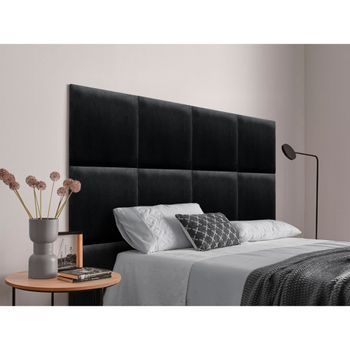 Dhome Cabecero Tapizado Para Camas De 150cm Compuesto De Paneles Autoadhesivos Intercambiables De Terciopelo Premium Cama Lujo Dormitorio Acolchado (negro, 150cm)
