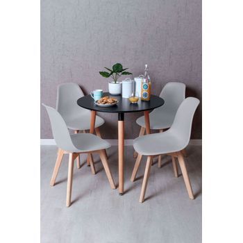 Conjunto Mesa Tower Redonda 80 Cm Negra Y Pack 4 Sillas Kelen - Gris