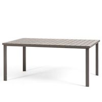 mesa fija de jardin 180x90 cm en acero y lamas efecto madera de polietileno - thomas tortola