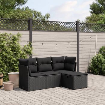Conjunto De Sofás Jardín 4 Uds | Mueble Jardin Mesa Y Sillas Con Cojines Ratán Sintético Negro Cfw792593