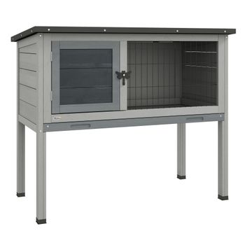PawHut Conejera Exterior de Madera para Mascotas Pequeñas con Bandeja Extraíble Techo Asfáltico 84x43x70 cm Gris y Negro   Aosom España