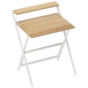 HOMCOM Escritorio plegable 65,5 x 45 cm con estante de almacenamiento para dormitorio, espacios pequeños, madera natural   Aosom España