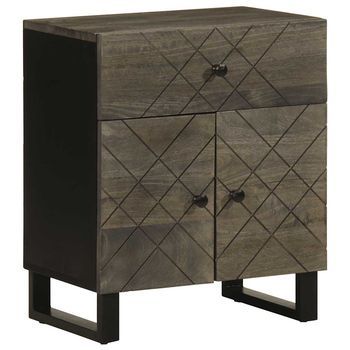 Mesita De Noche - Mueble Para Dormitorio - Madera Maciza De Mango - Negro (50x33x60cm)
